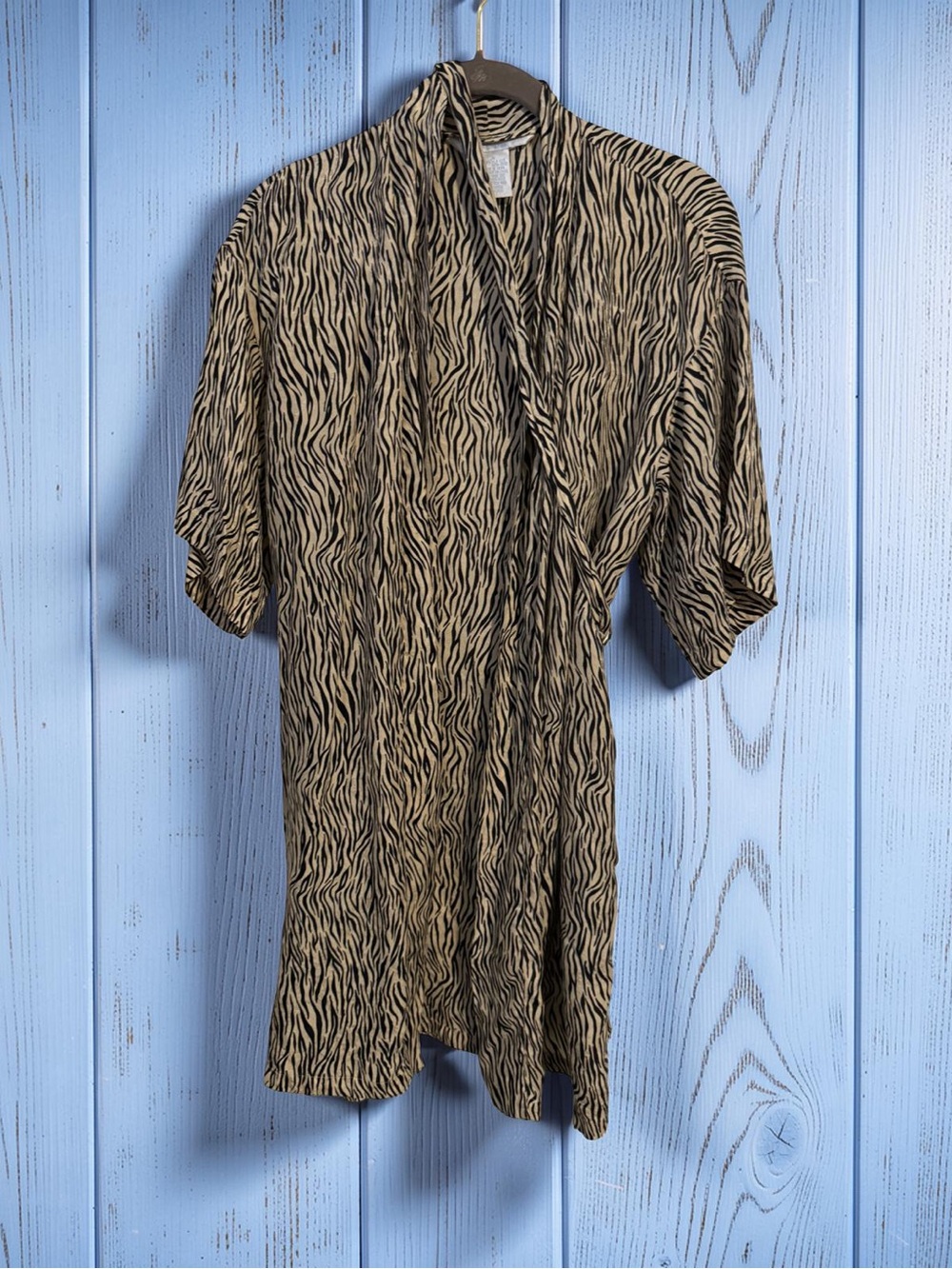 august silk Black and Beige Zebra-Print Kimono Top